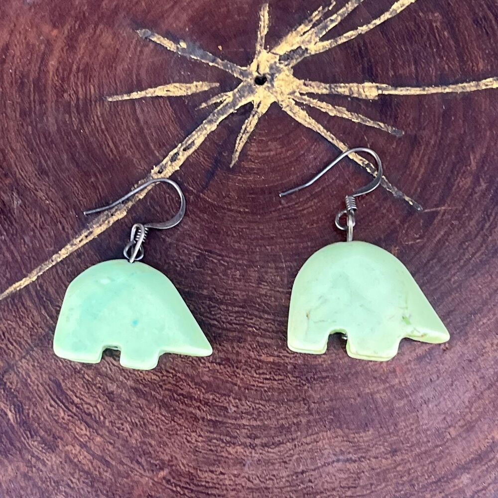 Southwestern Bear Fetish Earrings with lemon chrysoprase Animal Charm Jewelry